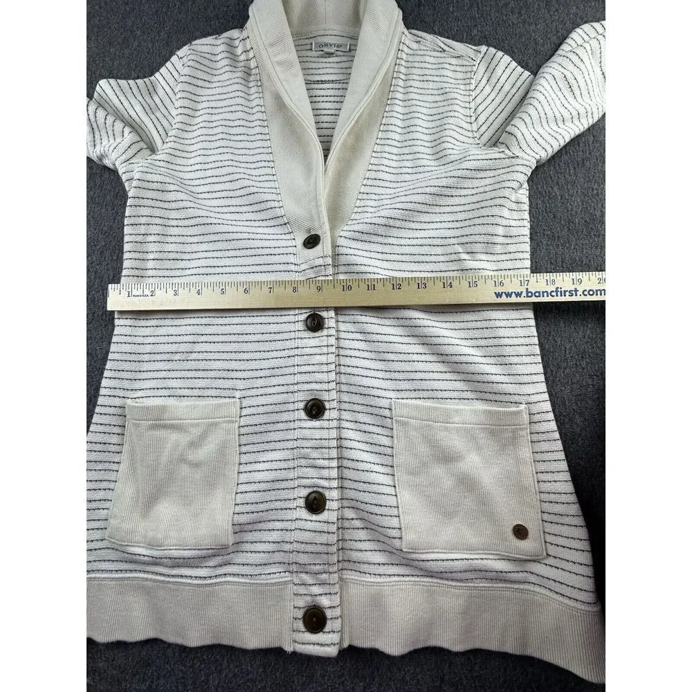 Orvis Sweater Womens‎ Small Ivory Black Striped Cardigan Shawl Collar Button Up